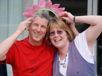 John Fitzgerald of the Remo drum company and Toni Kellar "blossom" at the 2007 Drum Circle Facilitators Conference in Myrtle Beach, SC.